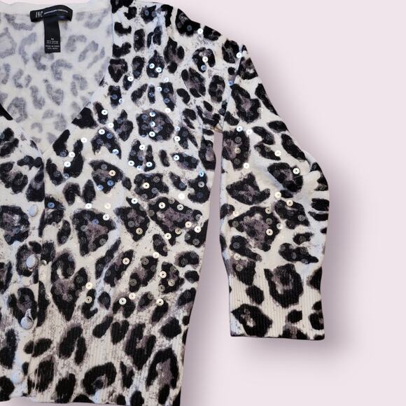 INC International Concepts Sequin Animal Print Cropped Cardigan Sweater M EUC - Picture 3 of 7